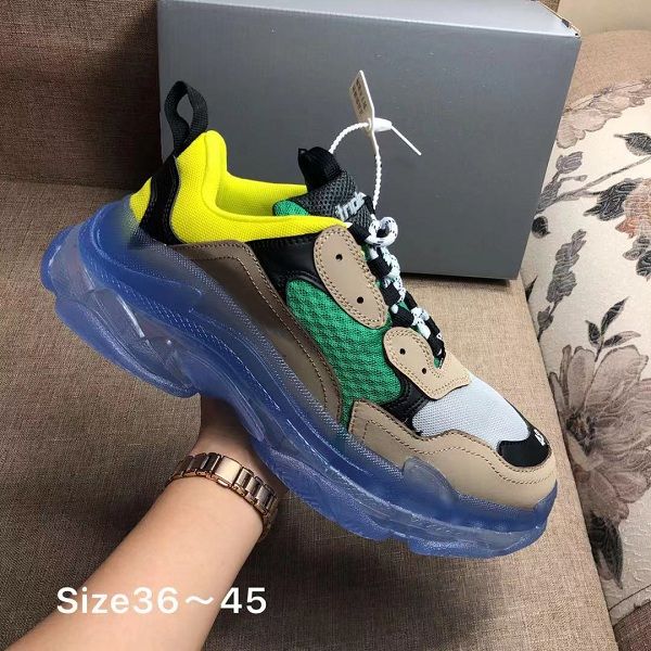

with box designer 17fw triple s adds a clear bubble midsole sneakers mens women neon green luxury increasing brand casual dad shoes 0, Black