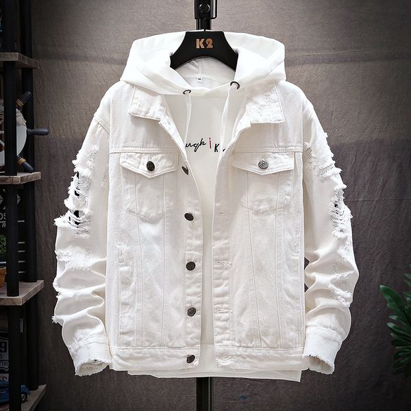 Erkek Ceketler Delik Kollu Trend Erkek Giyim Sonbahar ve Kış Moda Klasik Retro Denim Ceket Yırtık Büyük Boy M-3XL