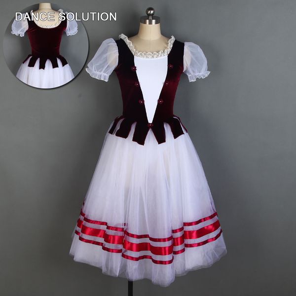 

burgundy giselle dance costume puff sleeve ballet dance tutu dress for girls and women performance tutus 20016, Black;red