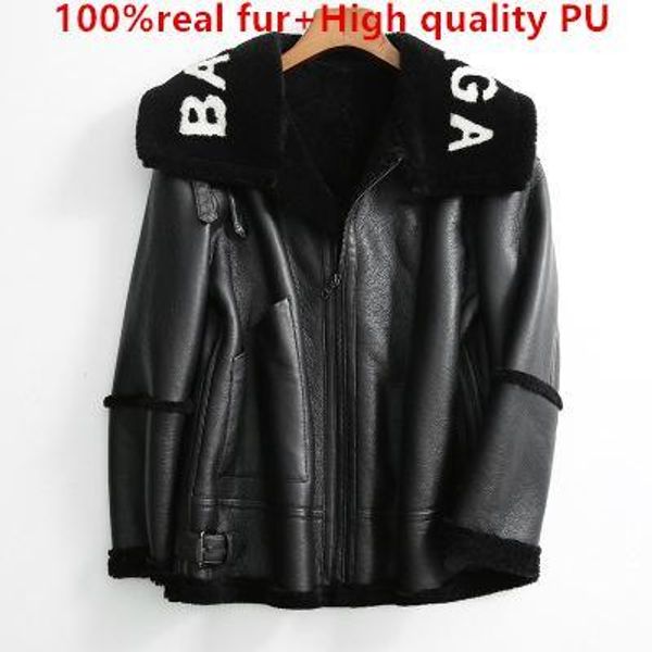 

women luxury fashion down jacket real lamb fur worm thick designer duck down jacket pu worm coat motorcycle clothing, Black