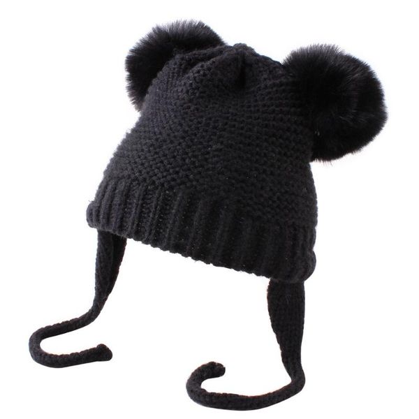 

toddler knitted boys hemming kids cute wool infant hat with baby ball baby girls warm solid cap ljswc, White;black
