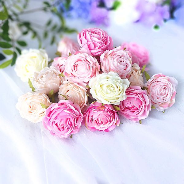 50 pz Teste di Rose Fiori Artificiali Seta Rosa Chiaro Finte Piccole per Decorazioni Matrimonio Festa Rosa chiaro 