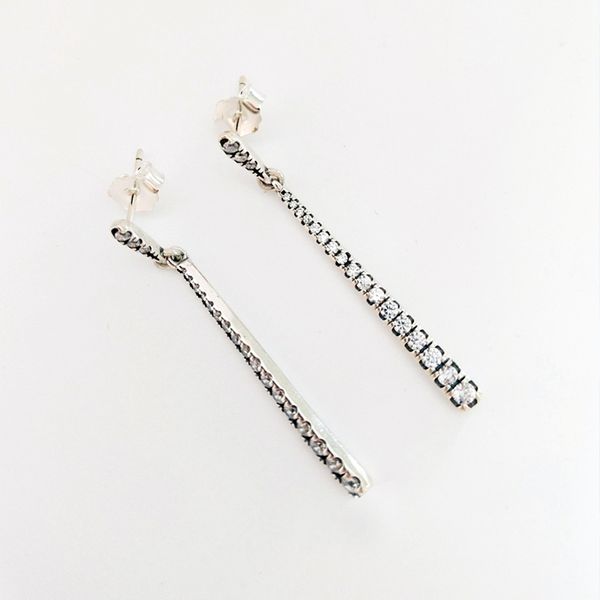 Оптовые - длинные серьги с бриллиантом CZ для стерлингового серебра Pandora 925 с оригинальной коробкой высокого качества кисточек женских сережек