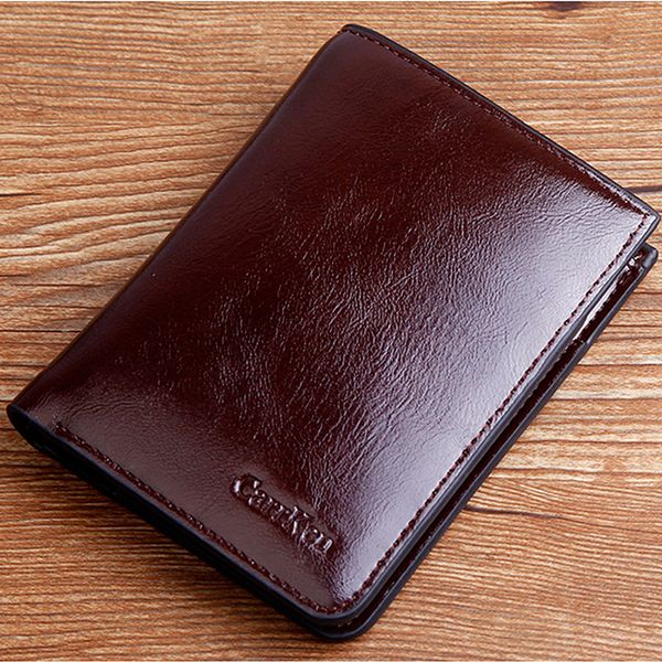 

vintage leather wallet men short bifold oil leather mens wallets zipper dollar money bag business small purese card holders male, Red;black