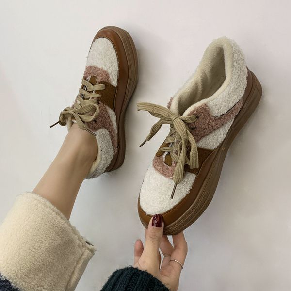 

shoes woman flats shallow mouth clogs platform casual female sneakers mixed colors round toe loafers fur dress new creepers, Black