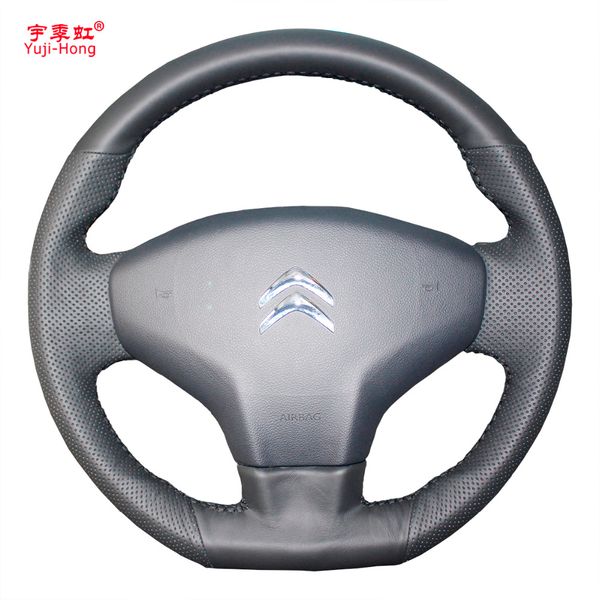 

yuji-hong artificial leather car steering wheel covers case for c-elysee 2013-2017 hand-stitched cover