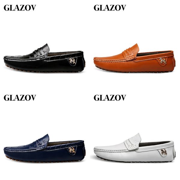 

glazov big size 37~49 genuine leather men shoes soft moccasins loafers fashion brand men flats comfy driving shoes, Black