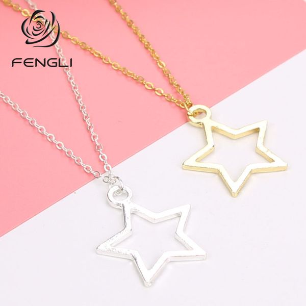 

fengli hollow star necklaces women classic geometric chain choker gold and silver pendants wedding party jewelry office gift