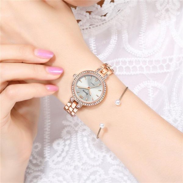 

women watches simple inlaid alloy strap watch bracelet watch ladies quartz gift clock wristwatch, Slivery;brown