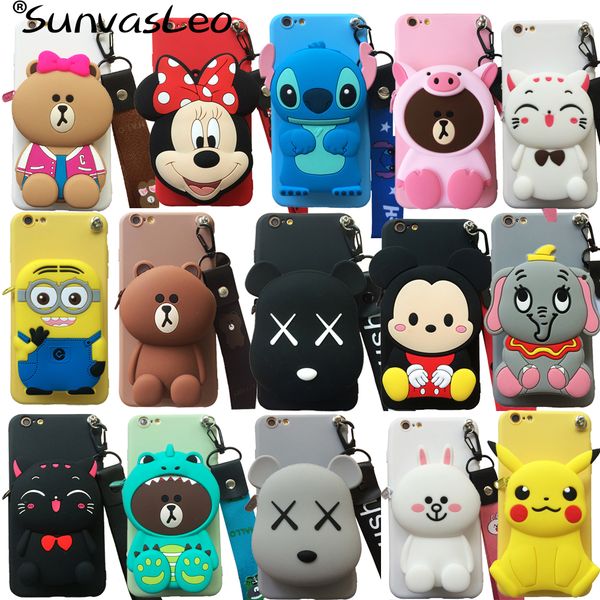 

for samsung galaxy j4 j6 / plus j8 note8 note9 note10 pro 3d purse cartoon animal soft silicone case phone cover with strape bag