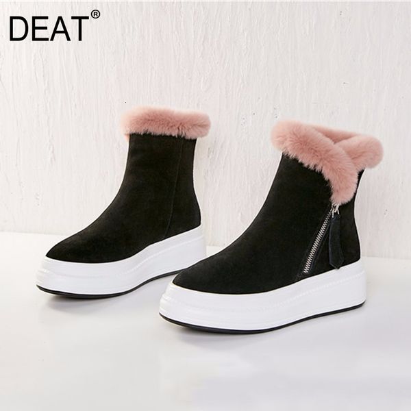 

deat] 2019 round toe side zipper fur casual velvet shoes women thick bottom short boots new autumn winter fashion 10f139, Black