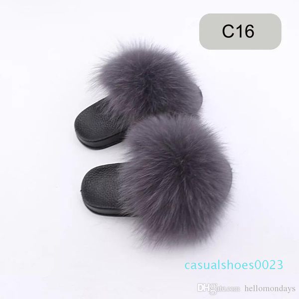 

summer childrens fox fur slippers slides female furry indoor flip flops beach sandals fluffy plush small size shoes for girls c23, Black