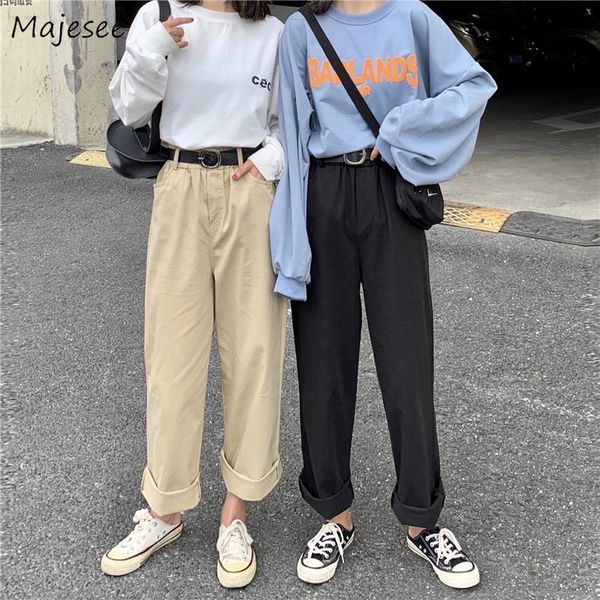 

women pants solid high waist straight autumn new fashion womens casual trousers full length comfortable daily korean style soft, Black;white