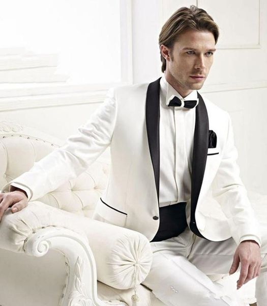 

stylish design groom tuxedos one button ivory shawl lapel groomsmen man suit mens wedding suits (jacket+pants+tie) 515, Black;gray
