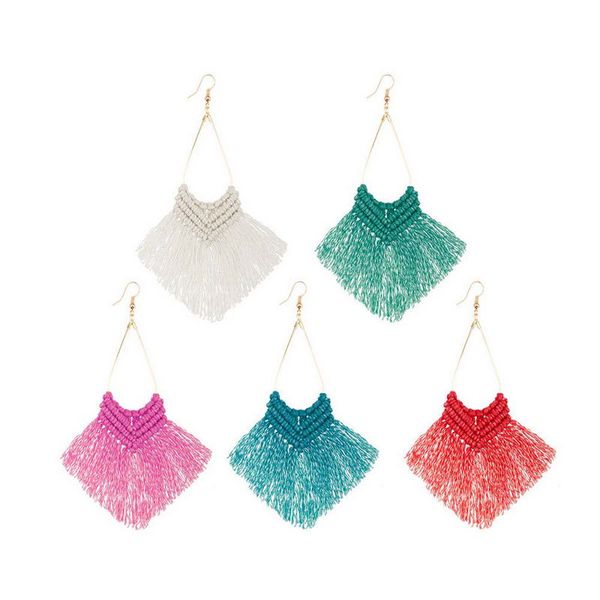 

e6902 zwpon swing wave cotton fan fringe macrame earrings for women fashion spring gold line teardrop earrings jewelry wholesale, Silver