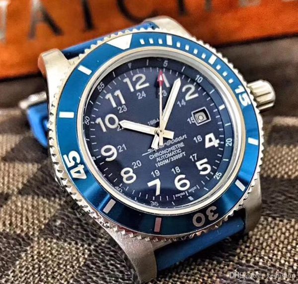 

high -quality est watch automatic movement 43mm blue face 316l high -quality steel sapphire original strap mens watch, Slivery;brown