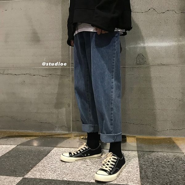 

2019 spring and summer new men's korean version of the couple casual loose harajuku straight jeans cotton s-2xl size hip hop, Blue