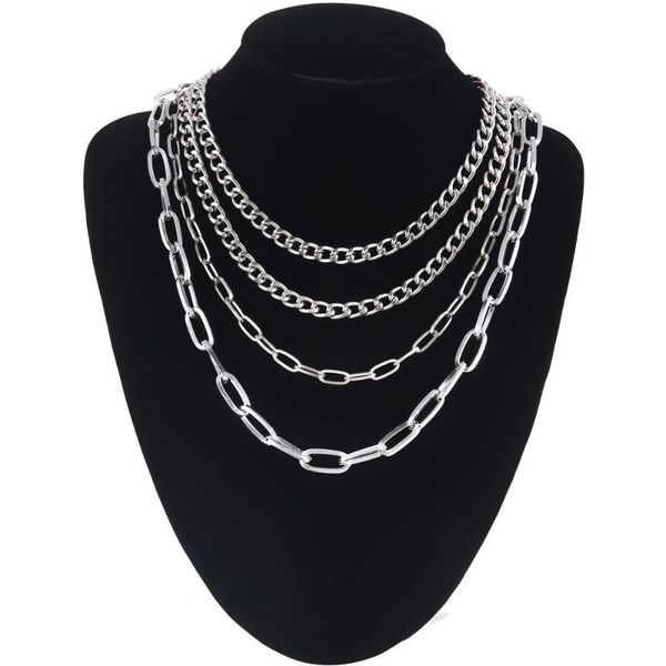 

4pcs/set layer chain necklace girls multilayer claviclel chain women female chocker neck gothic punk jewelry accessories, Silver