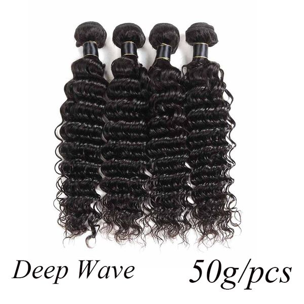 

3/4/6 bundles deep wave human hair weaves unprocessed virgin brazilian peruvian malaysian indian human hair weft deep wave 50g/pc, Black