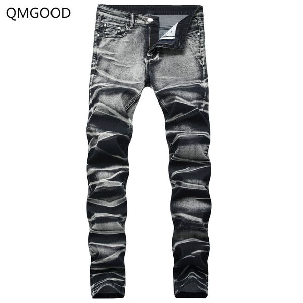 

qmgood 2018 new plus size biker jeans men men's fashion motorcycle slim denim pants skinny jeans men streetwear, Blue