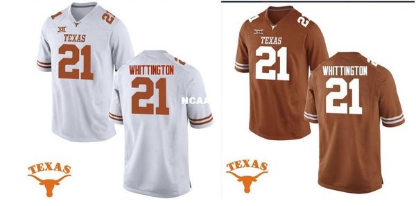 

women texas longhorns j. whittington #21 ladies real full embroidery college football jersey size s-4xl or custom any name or number jersey, Black;red