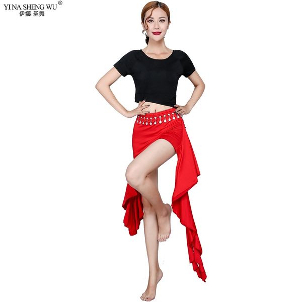 

women fashion bellydance oriental costume set skirt split practice clothes professional belly dance competition costume, Black;red