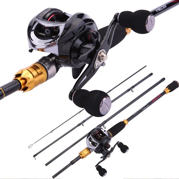 

sougayilang 4 section carbon portable fishing rod with baitcasting reel combo for boat sea freshwater travel bass carp fishing