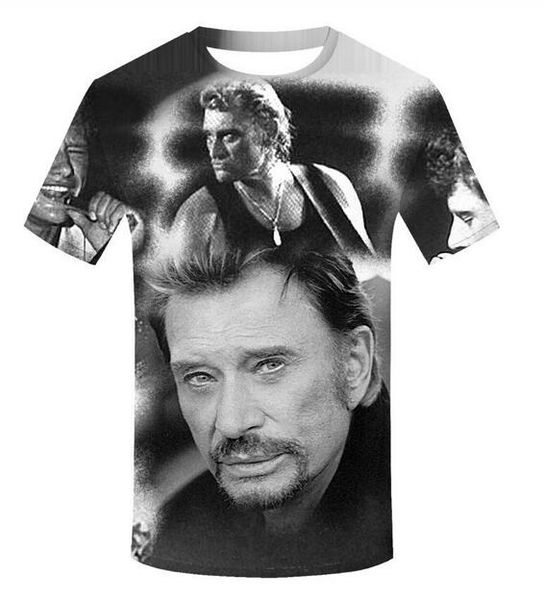 

new fashion mens/womans johnny hallyday t-shirt summer style funny 3d print casual t shirt plus size aa0200, White;black