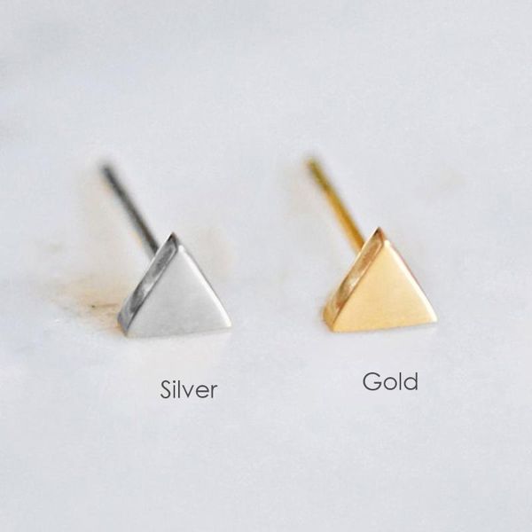 

wholesale small triangle stainless steel earrings for women career style minimalist geometric earring studs jewellery ye14812, Golden;silver