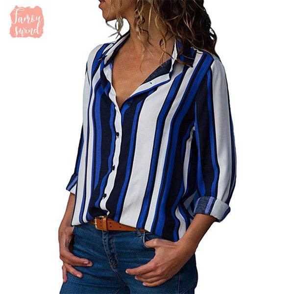 

collar women long sleeve striped shirt turn down chiffon office shirt casual blusas femininas chemise plus size, White