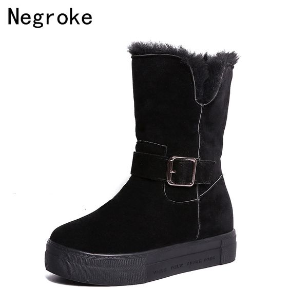 

women snow boots platform winter boots women shoes thick plush fur suede non-slip winter shoes big size botas mujer, Black