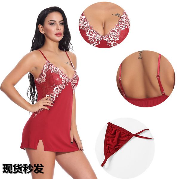 

2020 female nightdress modal stitching sling underwear, Black;red