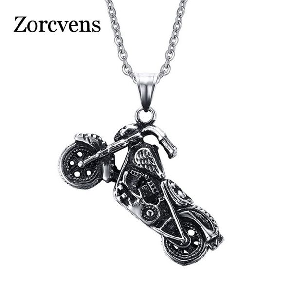 

zorcvens man vintage gothic ghost rider pendants stainless steel motorcycle motor bike pendant necklace, Silver