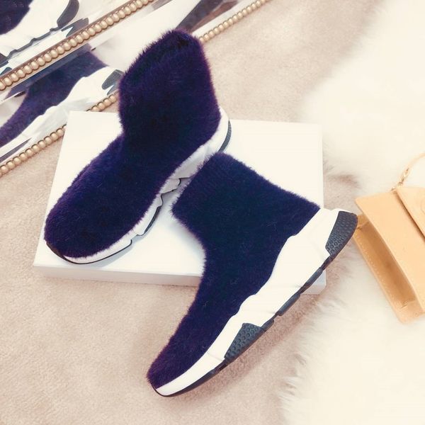 

2019 new designer women/men casual shoes purple with black plush genuine leather flat bottom post