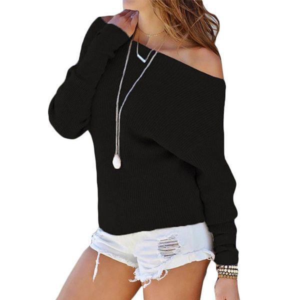 

hirigin one shoulder sweaters women autumn pure color autumn warm women clothes fashion long sleeve knitted streetwear, White;black