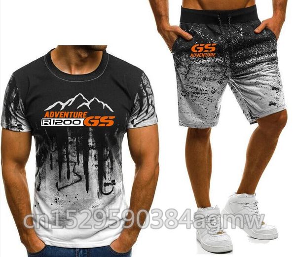 

2020 summer fashion motorsport r1200 gs men sets sportswear men motorcycle print cotton t shirts pants suit, Gray