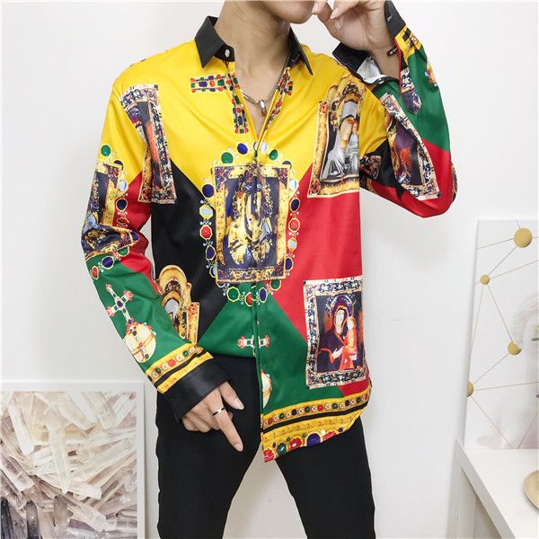 

brand new men's dress shirts fashion harajuku casual shirt men luxury medusa black gold fancy 3d printing slim fit shirts, White;black