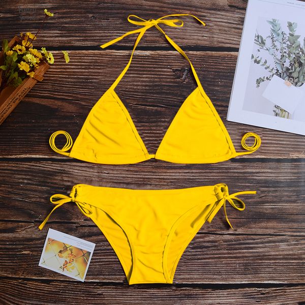 

2019 push up micro bikini set suit halter low waist brazilian shorts solid swim swimwear for women maillot de femme, White;black