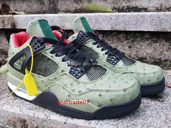 

box2019 with green ostrich skin 4 4s basketball shoes punch white cement men royalty cactus jack flight nostalgia sports sneaker shoes