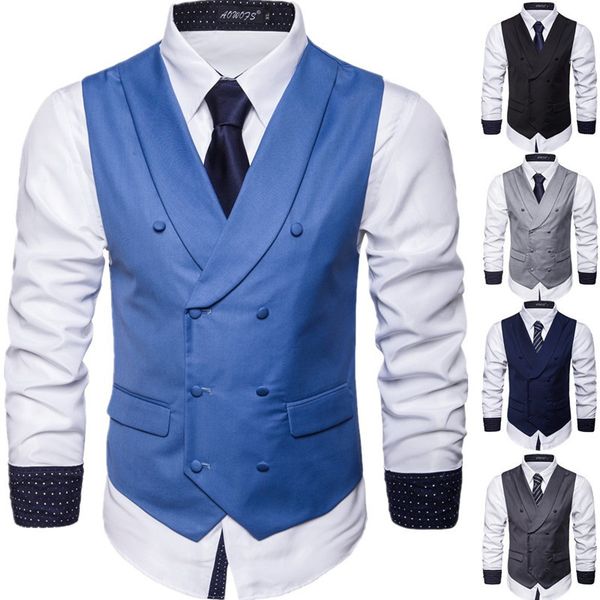 

men's suit vest new men's high-end double-breasted business casual formal vest wedding groom groomsman suit, Black;white