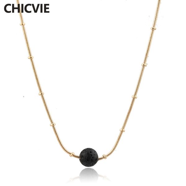 

chicvie gold fashionable clip beads chain diffuser necklace single lava stone beads choker charm statement necklace sne180023, Silver
