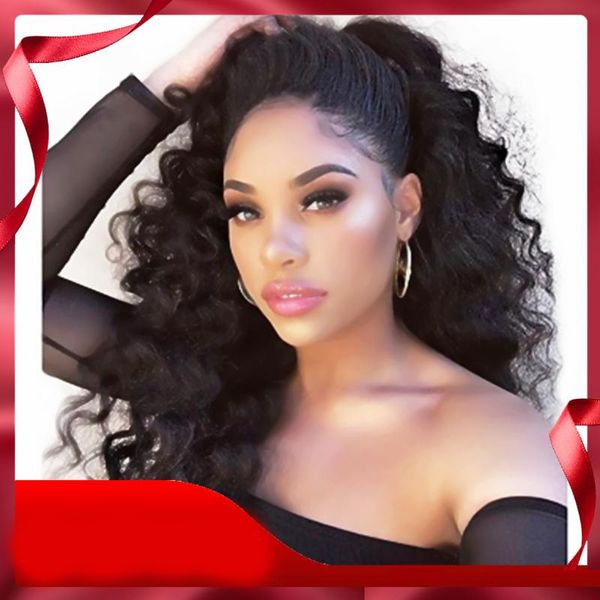 

новый мягкий 180% плотность 1b # черный длинный кудрявый вьющиеся glueless высокотемпературные волокна волос синтетические парики фронта шну, Black