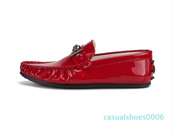 

european station red glossy patent leather peas shoes male reds with the same paragraph casual lazy small shoes fashion men's shoes c06, Black