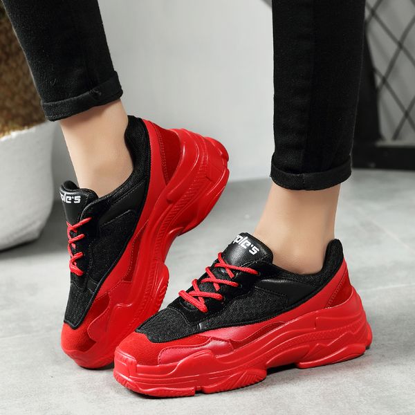 

women shoes stylish increasing 6cm ins sneakers women cushioning height platform shoes breathable wave walking sneakers for girl, Black