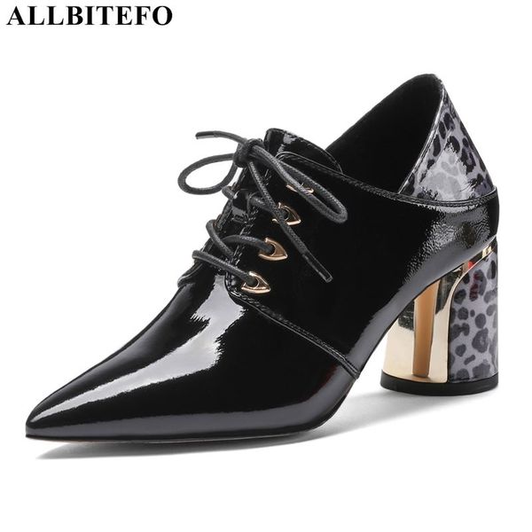 

allbitefo leopard print high heels office ladies shoes genuine leather thick heel party women shoes women high heel, Black