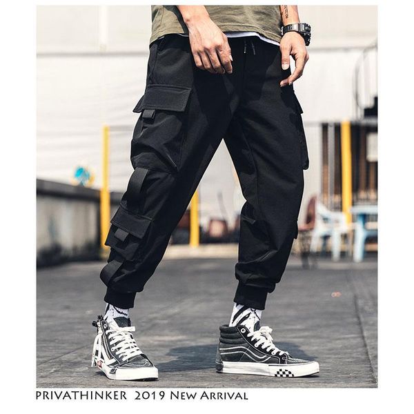 

men belt ankel length joggers pants overalls men japanese streetwear baggy sweatpants pockets black sweatpants asian size