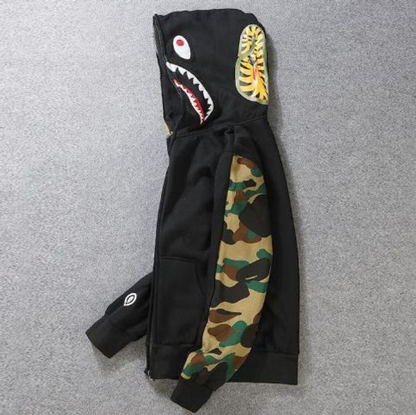 

моды мужской акулы толстовки вышивка shark flight мужской tide акула hoodie mens пара с капюшоном куртка акулы рта, Black