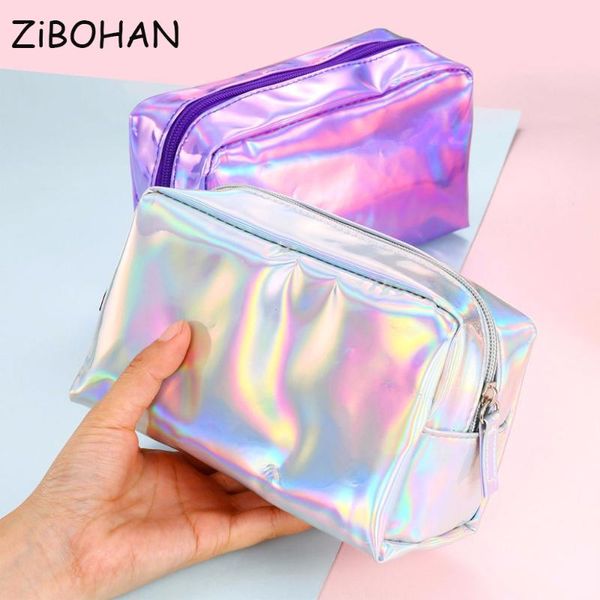 

cosmetic bags & cases zibohan laser bag fashion holographic pencil case makeup pouch zipper purse toiletry