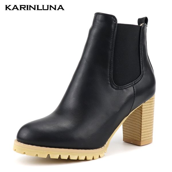 

karin high heels boots women autumn winter woman ankle boots women slip on shoes woman plus size 43, Black