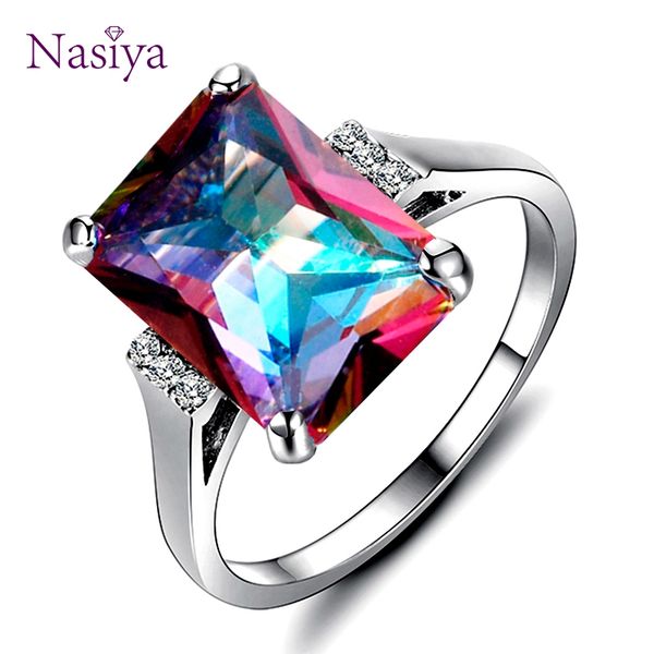 

natural mystic fire rainbow z rings 10x14mm big gemstone solid 925 sterling silver jewelry ring party wedding gifts 5.2g, Golden;silver